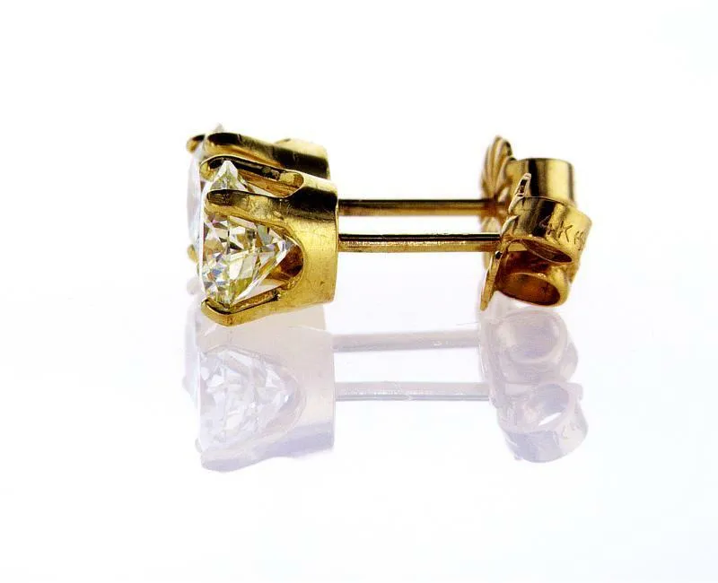 Diamond Stud Earrings 1.41 CT Natural Round Cut 14k Yellow Gold GIA Certified