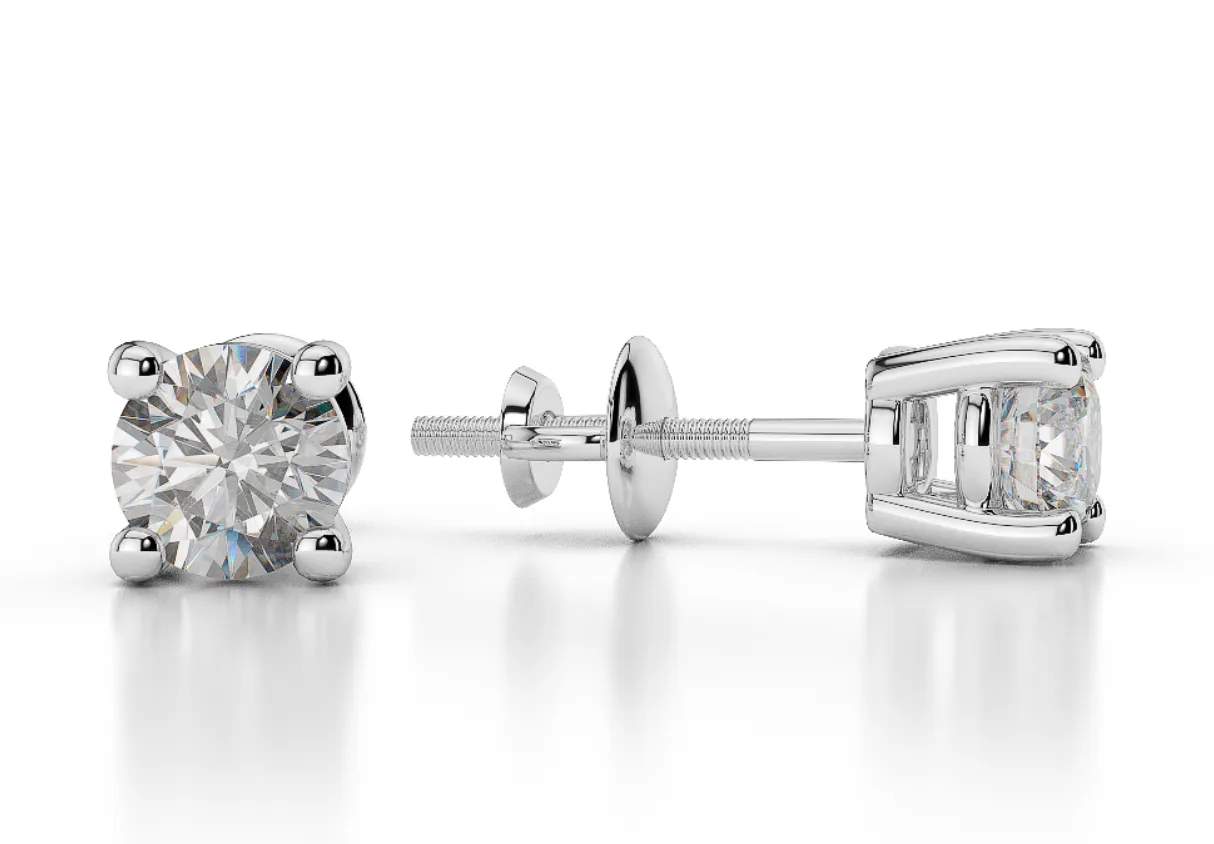 Diamond Stud Earrings Natural Round Cut 0.60CT G color VS2 Clarity 14K Gold