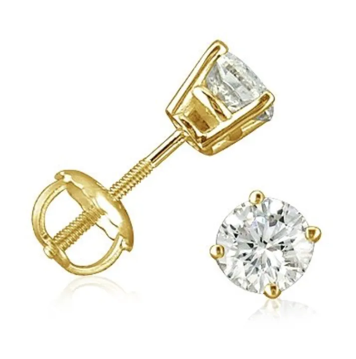 Diamond Stud Earrings Natural Round Cut 0.60CT G color VS2 Clarity 14K Gold