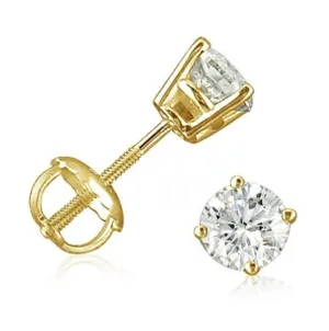 Diamond Stud Earrings Natural Round Cut 0.60CT G color VS2 Clarity 14K Gold