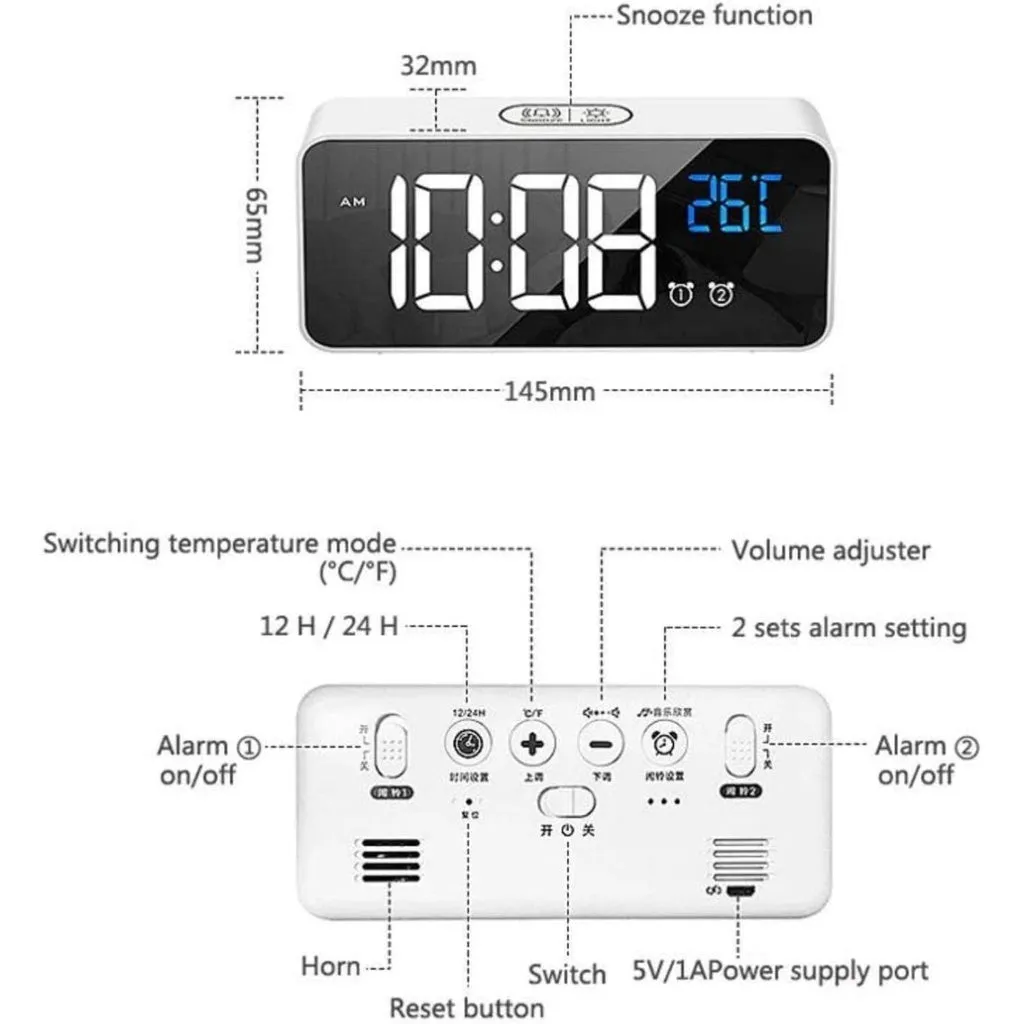 Digital Clock Mirrored Grey