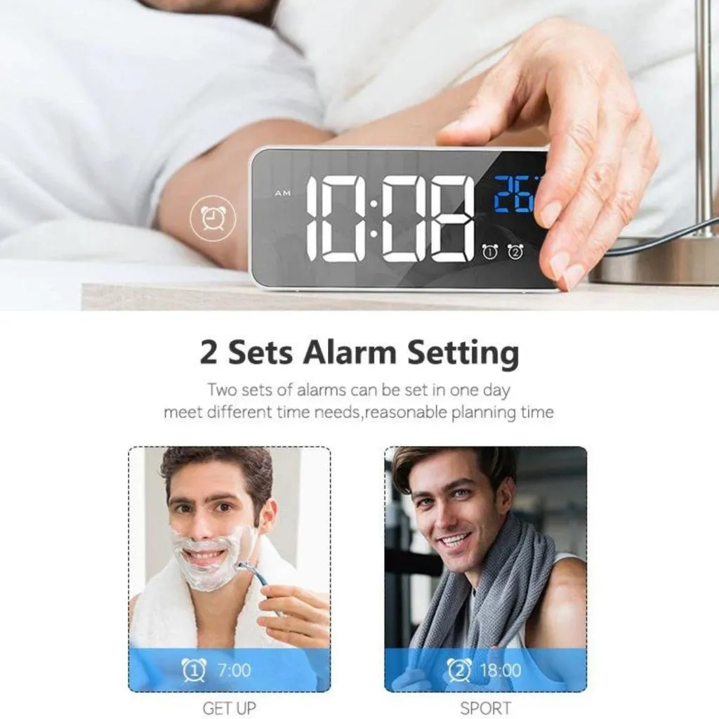Digital Clock Mirrored Grey