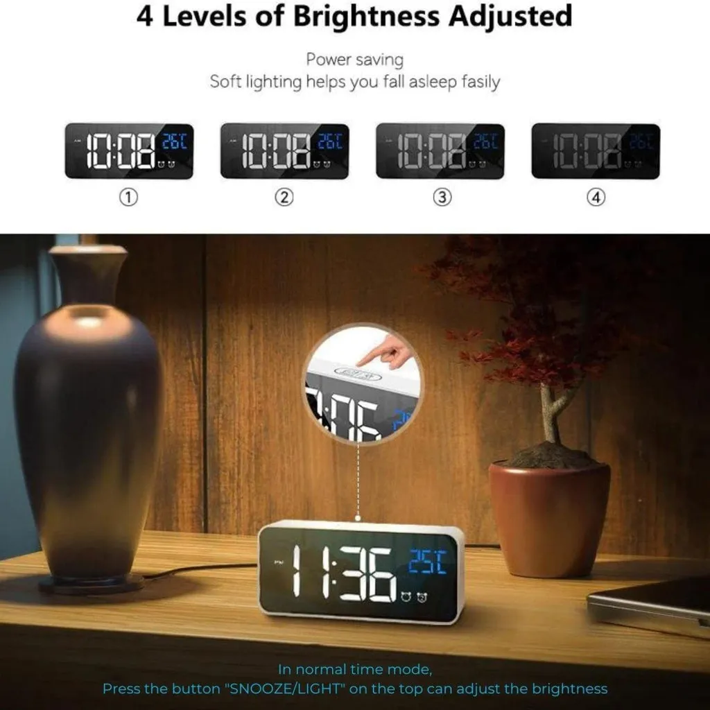 Digital Clock Mirrored Grey