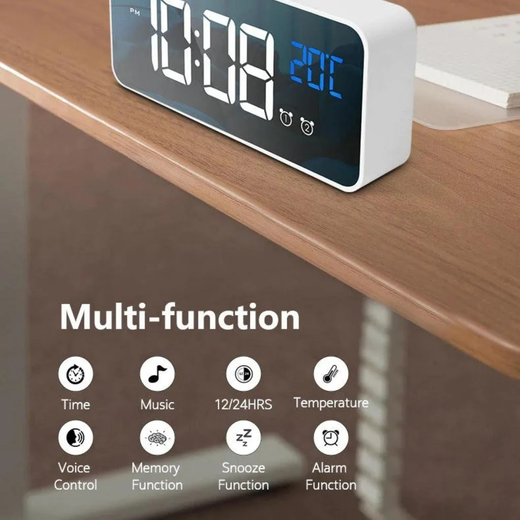 Digital Clock Mirrored Grey