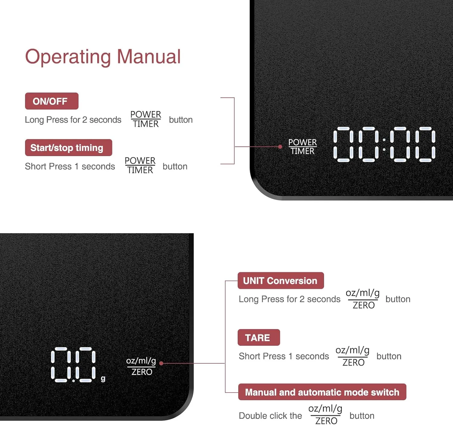 Digital Coffee Scale with Timer Upgraded Version Rechargeable Coffee Scale fo...