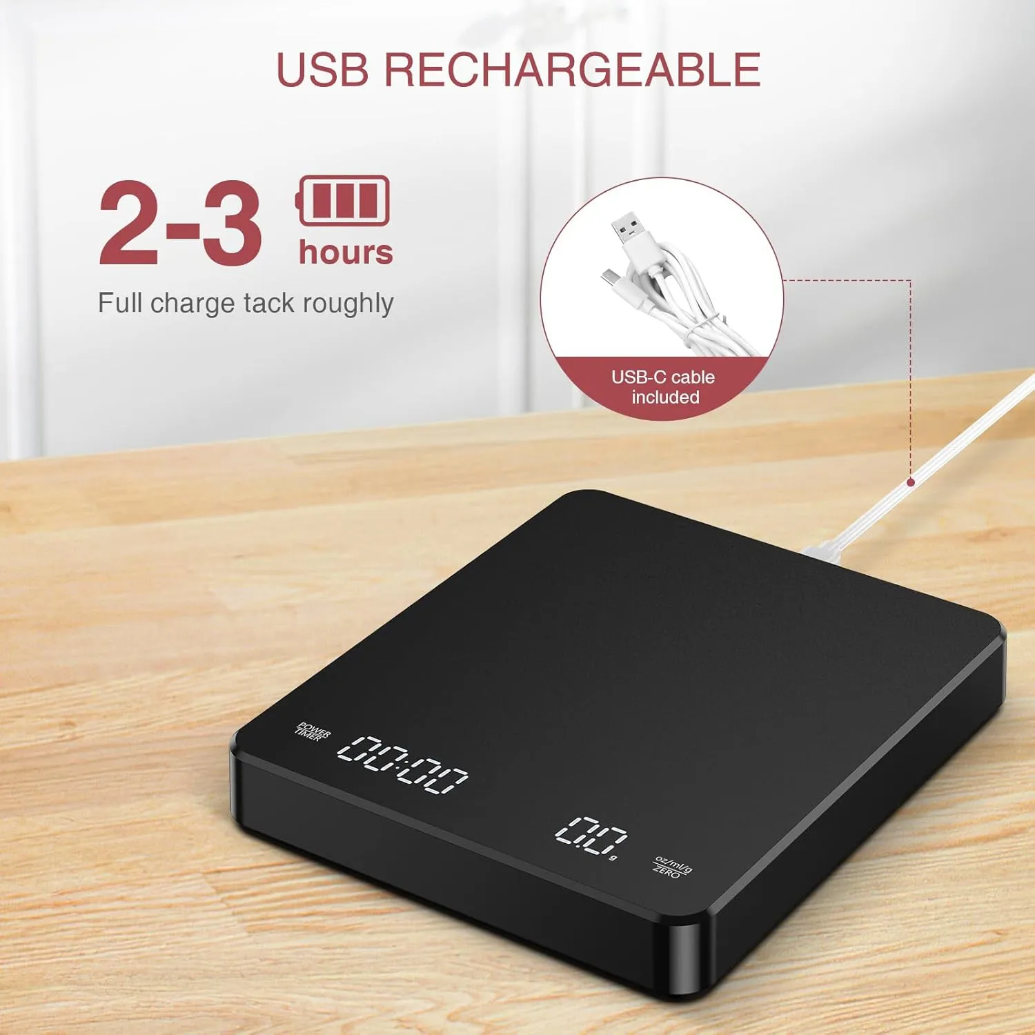 Digital Coffee Scale with Timer Upgraded Version Rechargeable Coffee Scale fo...