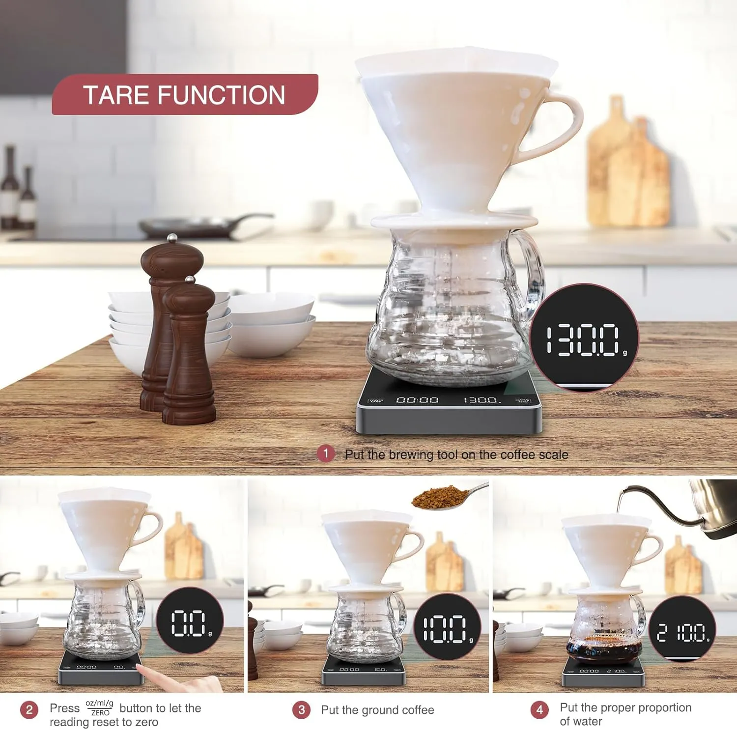 Digital Coffee Scale with Timer Upgraded Version Rechargeable Coffee Scale fo...
