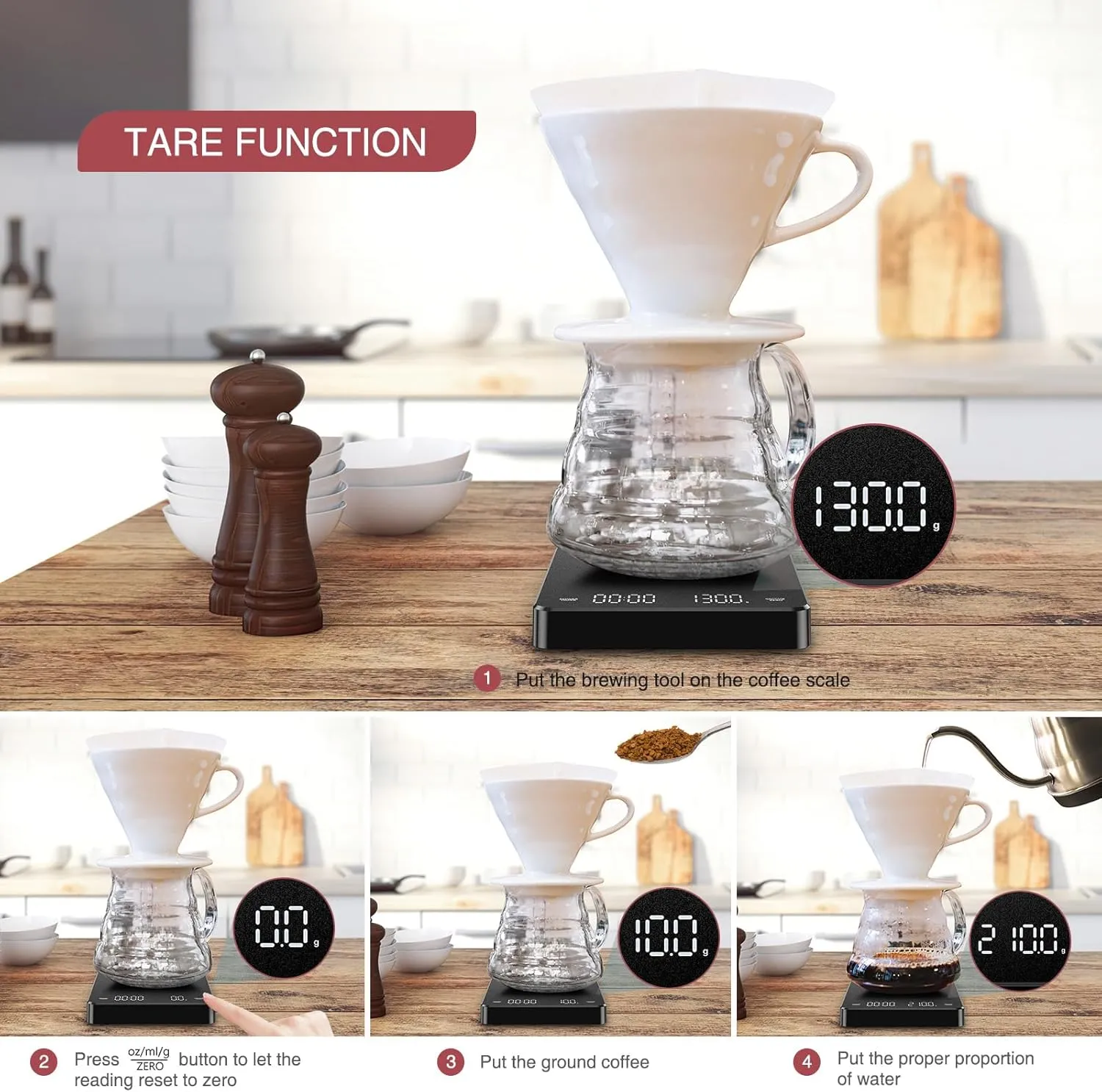 Digital Coffee Scale with Timer Upgraded Version Rechargeable Coffee Scale fo...