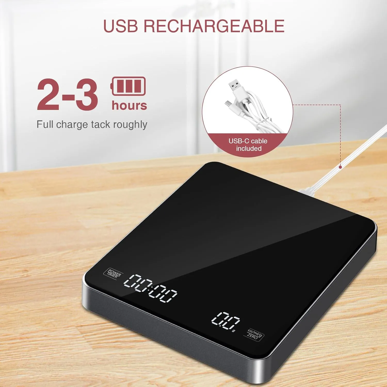 Digital Coffee Scale with Timer Upgraded Version Rechargeable Coffee Scale fo...