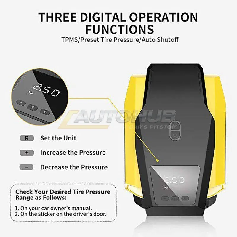 Digital Tire Air Compressor Portable With LED Light