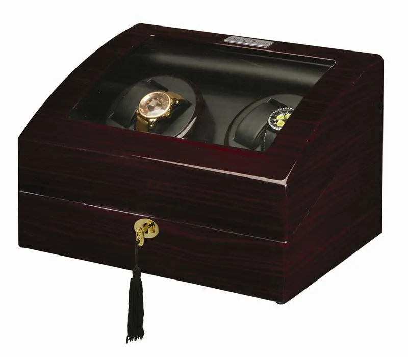 Diplomat Gothica Ebony Wood Quad Watch Winder with Black Leather Interior