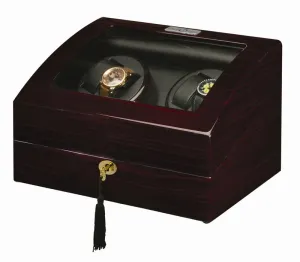 Diplomat Gothica Ebony Wood Quad Watch Winder with Black Leather Interior