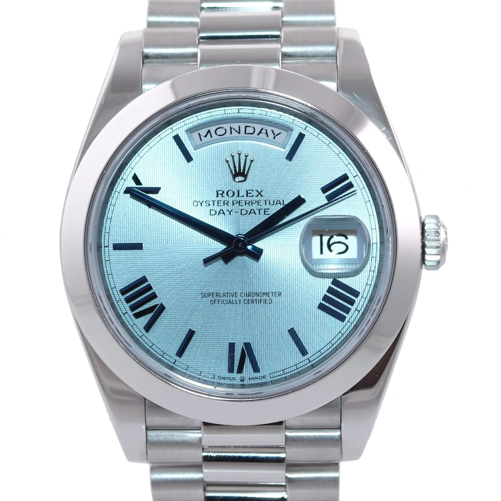 DISCONTINUED 2020 Rolex Platinum President Glacier Blue Roman 228206 Watch Box