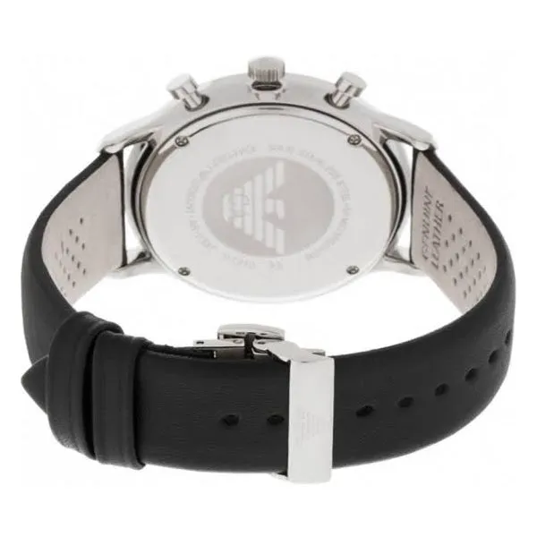 EMPORIO ARMANI Classic Black Leather Strap Black Dial Chronograph Quartz Watch for Gents - AR0397