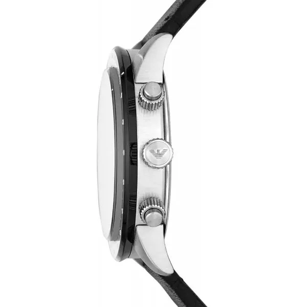 EMPORIO ARMANI Mario Black Leather Strap Black Dial Chronograph Quartz Watch for Gents - AR11243
