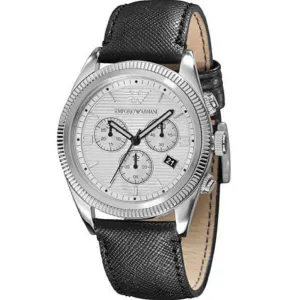EMPORIO ARMANI Sport Black Leather Strap Silver Dial Chronograph Quartz Watch for Ladies - AR5895