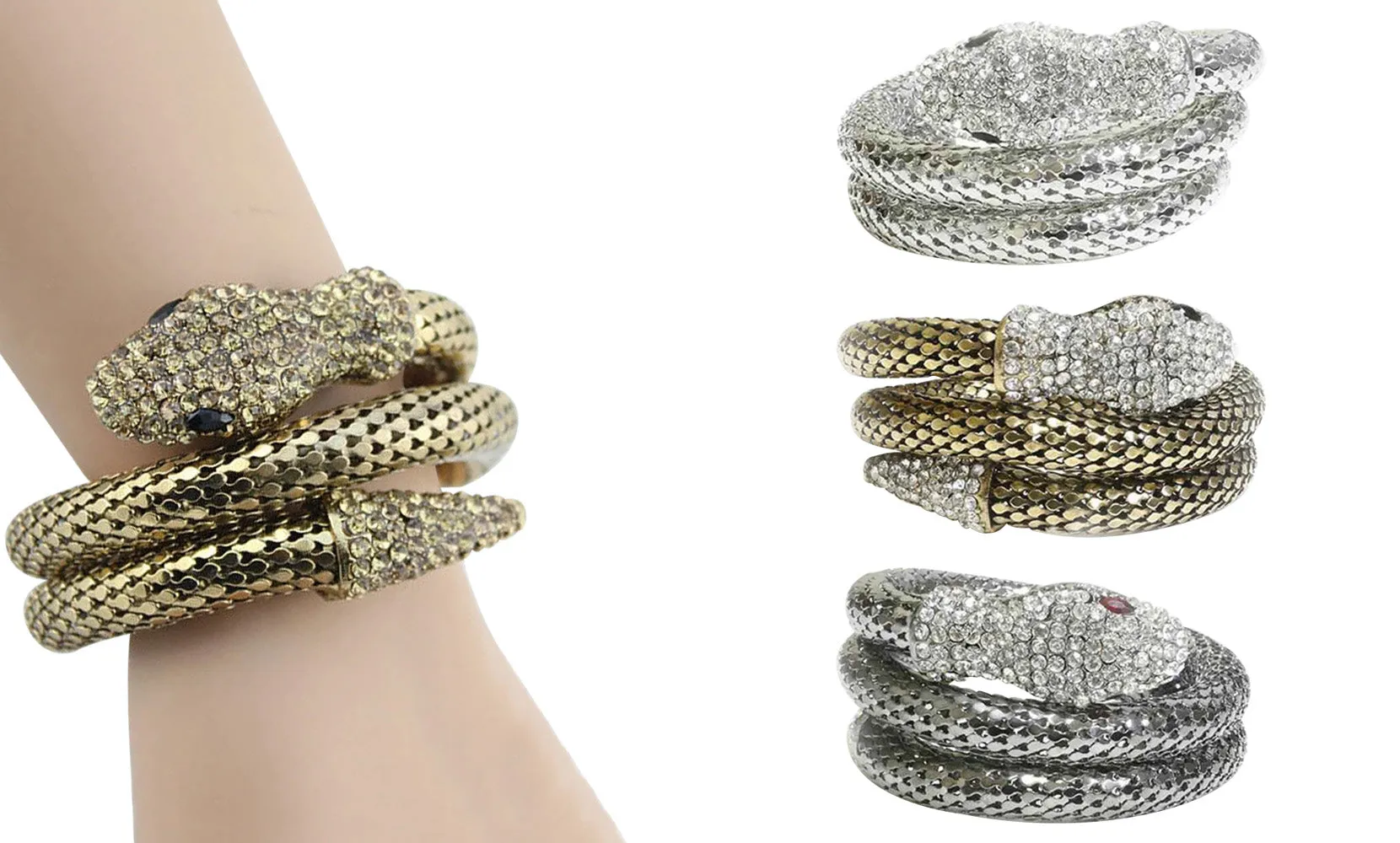 Exotic Designer Sultry Crystal Snake Bracelet
