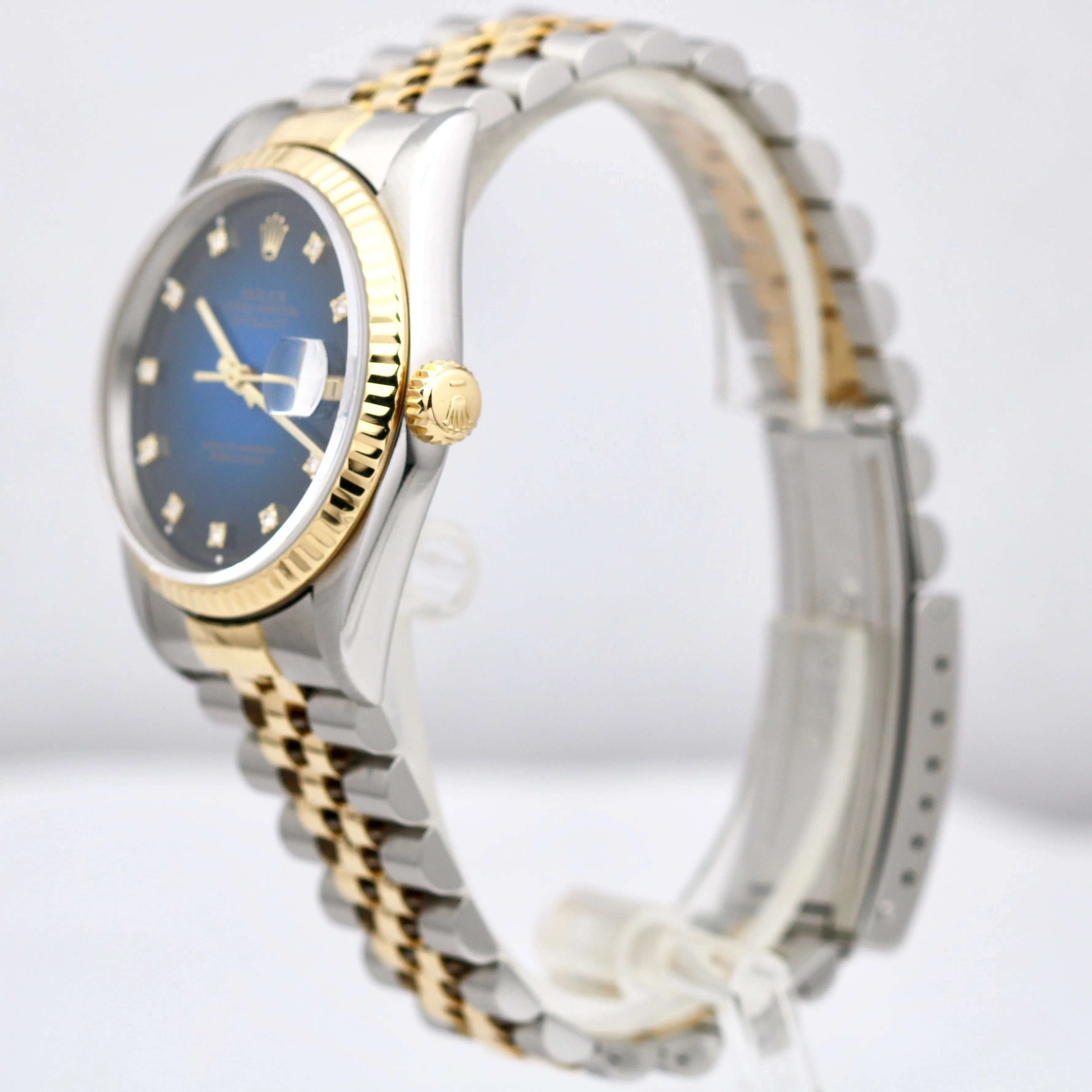 FACTORY Blue Diamond Vignette Rolex DateJust 36mm Two Tone NO HOLES 16233 PAPERS