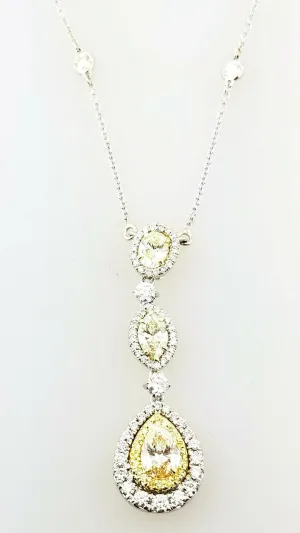 Fancy Yellow Natural Diamond Pendant Necklace 18" 18k White Gold 2.70 CTW
