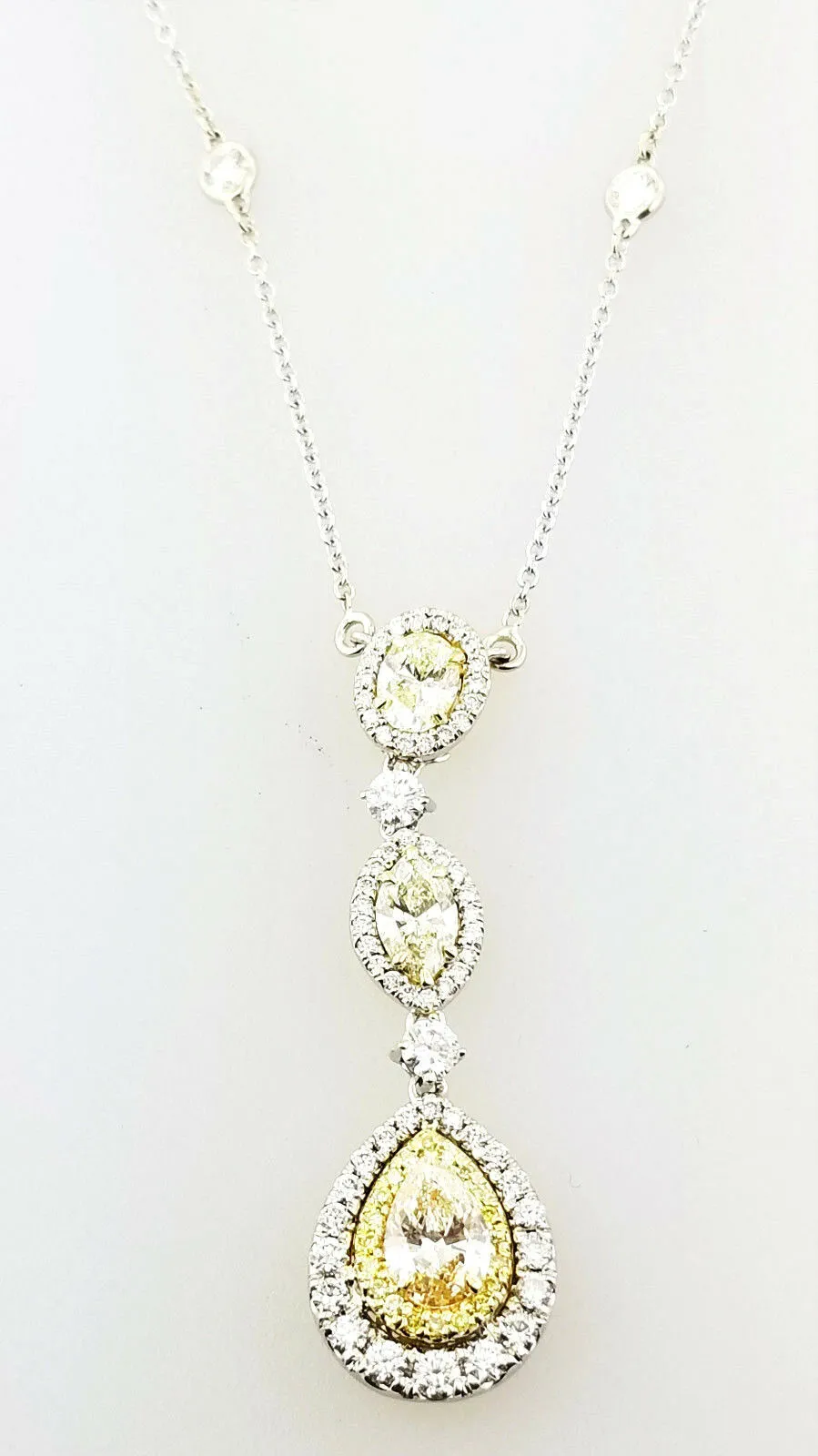 Fancy Yellow Natural Diamond Pendant Necklace 18" 18k White Gold 2.70 CTW