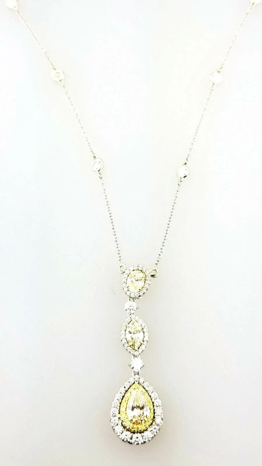 Fancy Yellow Natural Diamond Pendant Necklace 18" 18k White Gold 2.70 CTW