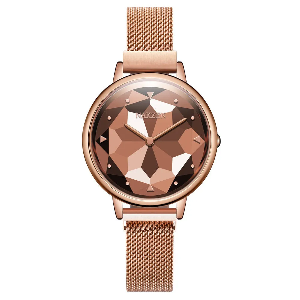 Fashionable quartz milan magneto-buckling gemstone glazing women's watch