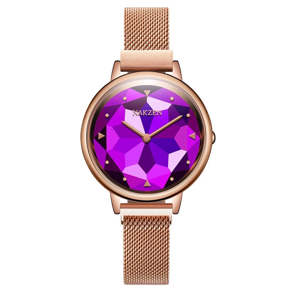 Fashionable quartz milan magneto-buckling gemstone glazing women's watch