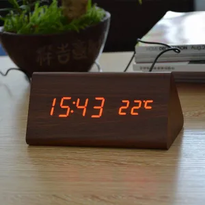 FiBiSonic Wood Digital LED Alarm Clock, Sound Control Wooden Alarm Clock LED Desktop&Table Clock with Temperature