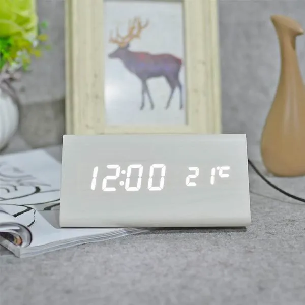 FiBiSonic Wood Digital LED Alarm Clock, Sound Control Wooden Alarm Clock LED Desktop&Table Clock with Temperature