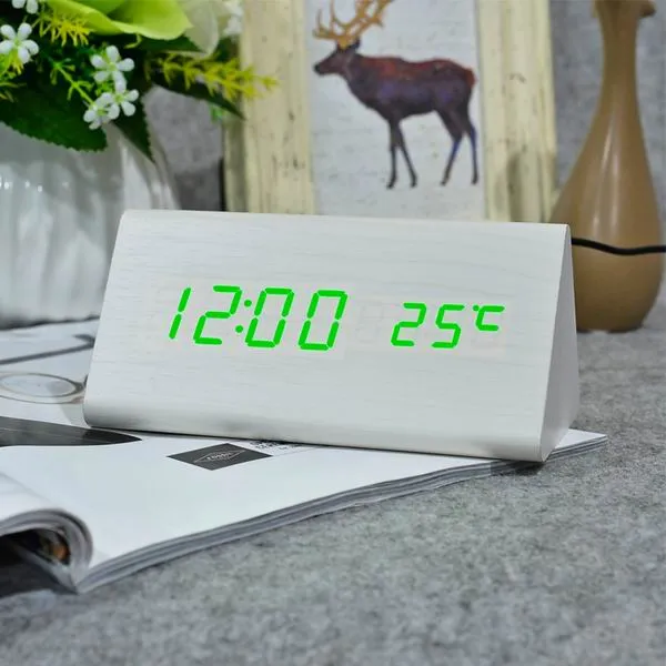FiBiSonic Wood Digital LED Alarm Clock, Sound Control Wooden Alarm Clock LED Desktop&Table Clock with Temperature