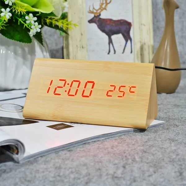 FiBiSonic Wood Digital LED Alarm Clock, Sound Control Wooden Alarm Clock LED Desktop&Table Clock with Temperature