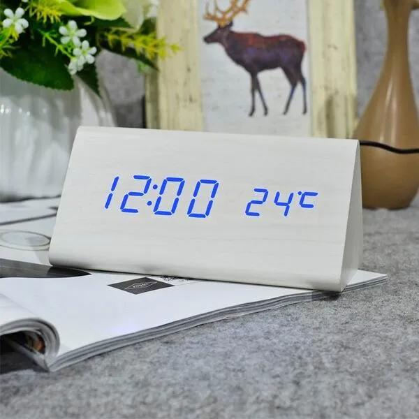 FiBiSonic Wood Digital LED Alarm Clock, Sound Control Wooden Alarm Clock LED Desktop&Table Clock with Temperature