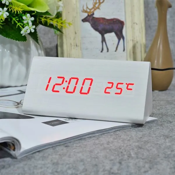 FiBiSonic Wood Digital LED Alarm Clock, Sound Control Wooden Alarm Clock LED Desktop&Table Clock with Temperature
