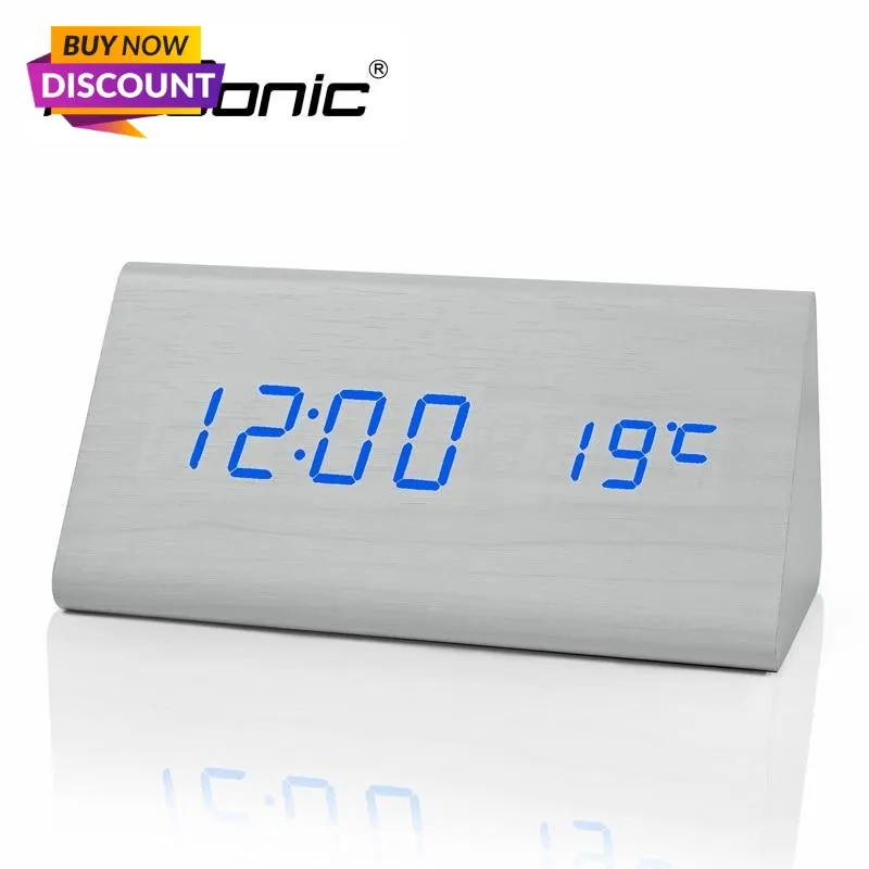 FiBiSonic Wood Digital LED Alarm Clock, Sound Control Wooden Alarm Clock LED Desktop&Table Clock with Temperature