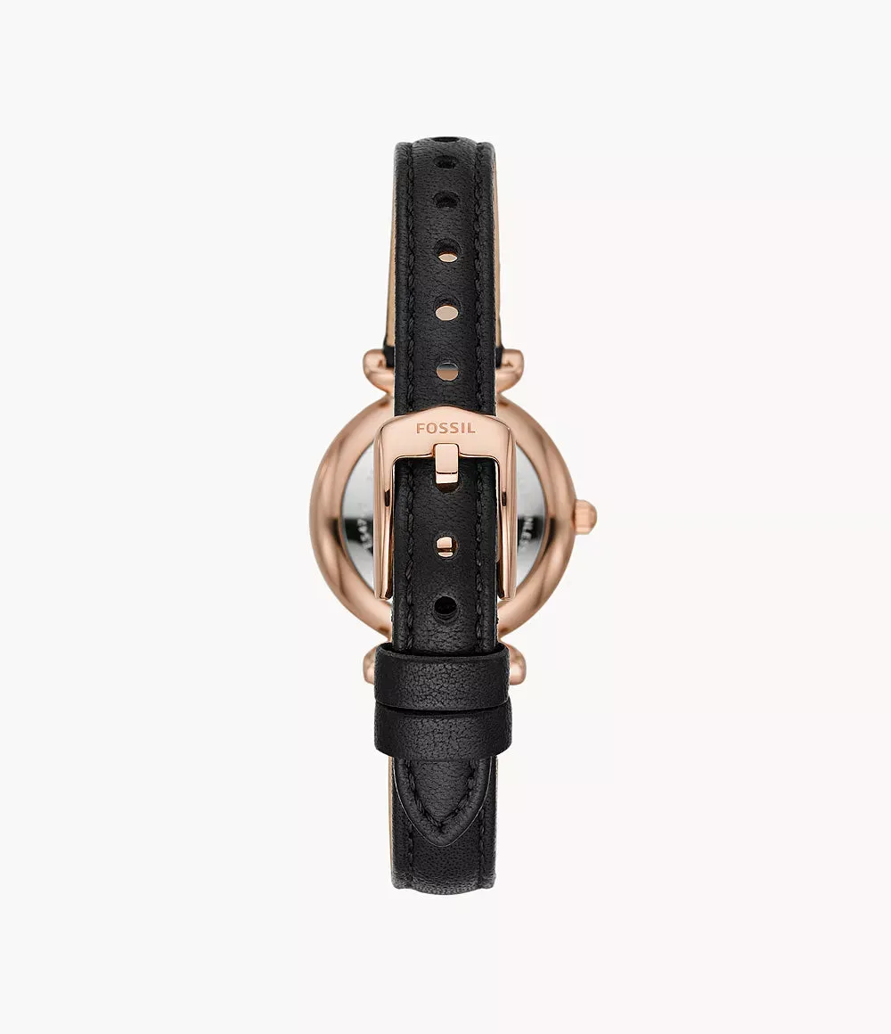 Fossil Carlie Mini Three-Hand Black Leather 28mm Ladies Watch