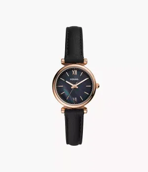 Fossil Carlie Mini Three-Hand Black Leather 28mm Ladies Watch