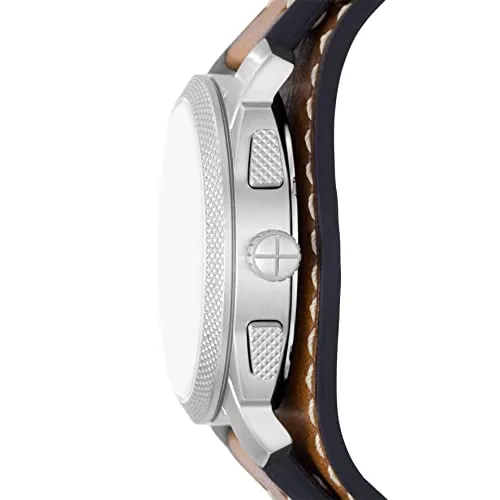 Fossil Men's Machine Quartz Stainless Steel and Leather Chronograph Watch, Color: Silver, Tan (Model: FS5922)