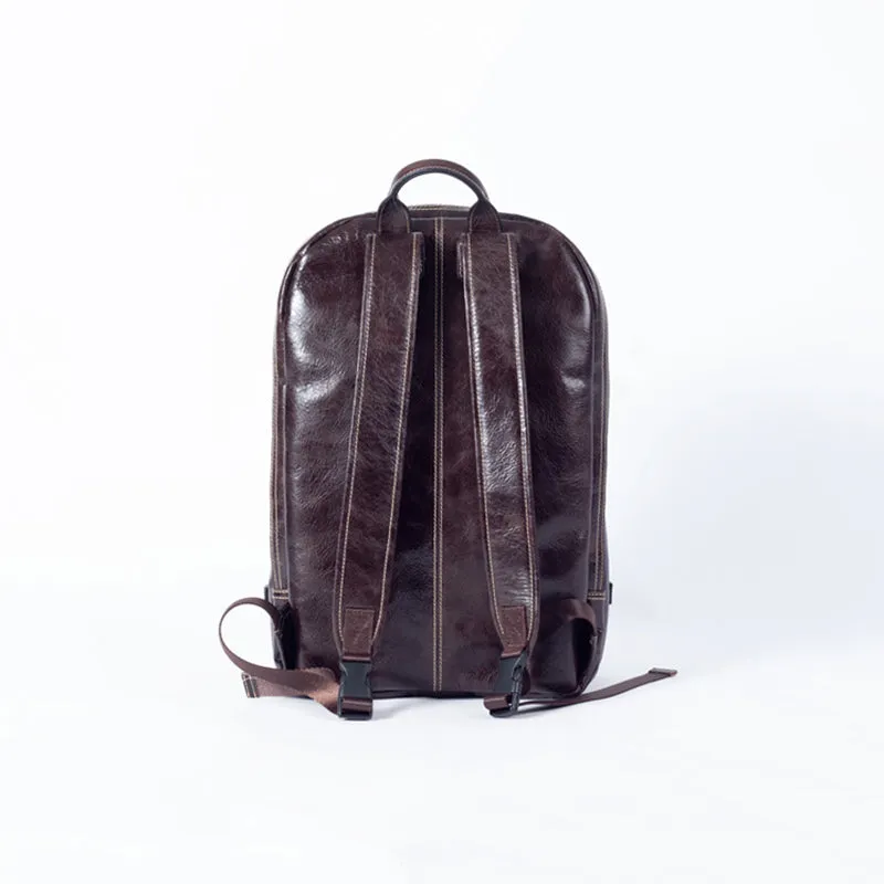 Full Grain Leather Backpack Casual Shoulder Travel Bag For Men Laptop Backpack