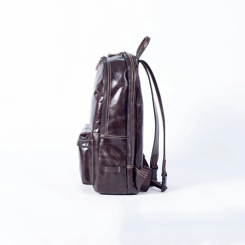 Full Grain Leather Backpack Casual Shoulder Travel Bag For Men Laptop Backpack