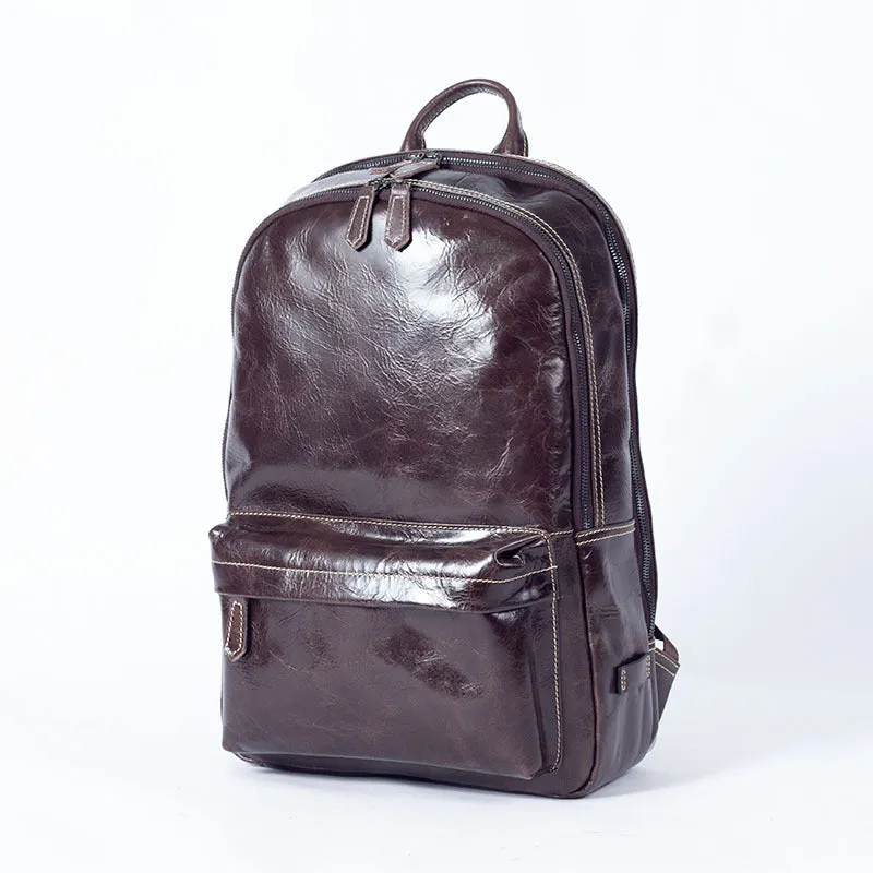 Full Grain Leather Backpack Casual Shoulder Travel Bag For Men Laptop Backpack