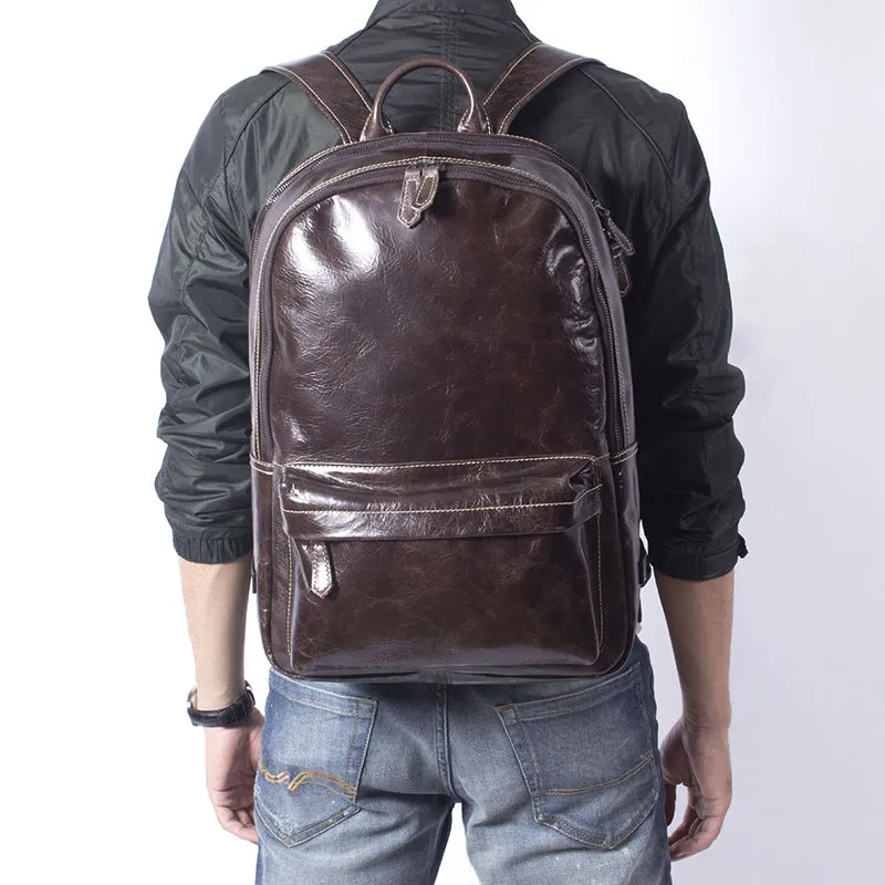 Full Grain Leather Backpack Casual Shoulder Travel Bag For Men Laptop Backpack