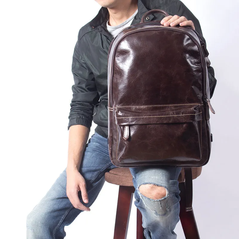 Full Grain Leather Backpack Casual Shoulder Travel Bag For Men Laptop Backpack