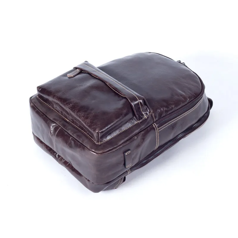 Full Grain Leather Backpack Casual Shoulder Travel Bag For Men Laptop Backpack
