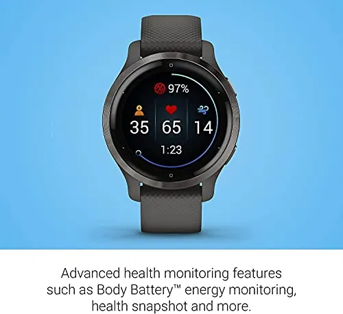 Garmin Venu 2S, Smaller-Sized GPS Smartwatch with Advanced Health Monitoring and Fitness Features, Slate Bezel with Graphite Case and Silicone Band, (010-02429-70)