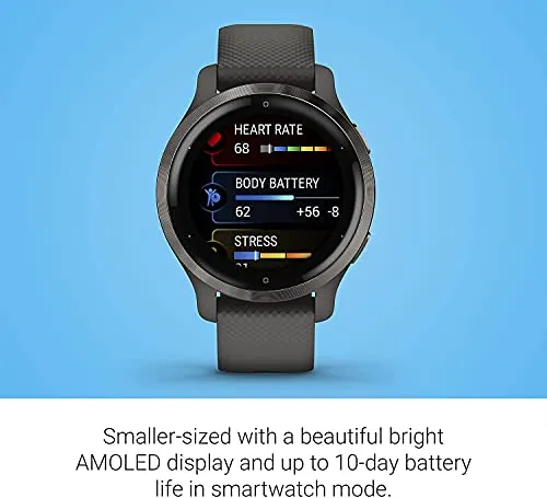 Garmin Venu 2S, Smaller-Sized GPS Smartwatch with Advanced Health Monitoring and Fitness Features, Slate Bezel with Graphite Case and Silicone Band, (010-02429-70)