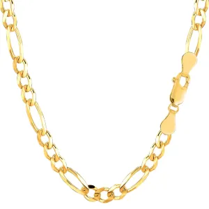 Genuine 14K Yellow Solid Gold Necklace-4.5MM Figaro Link Chain