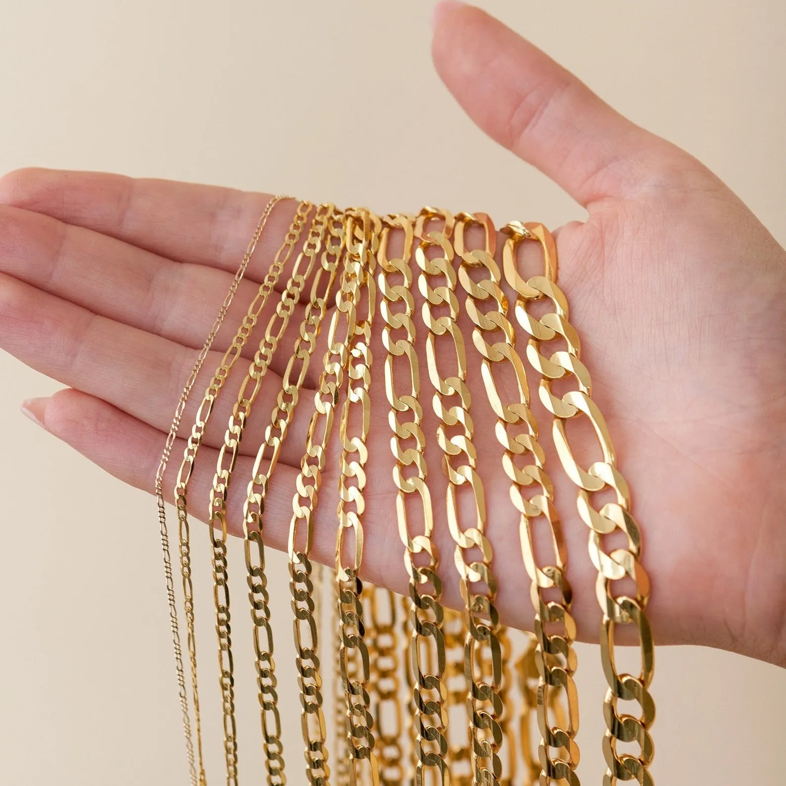 Genuine 14K Yellow Solid Gold Necklace-4.5MM Figaro Link Chain