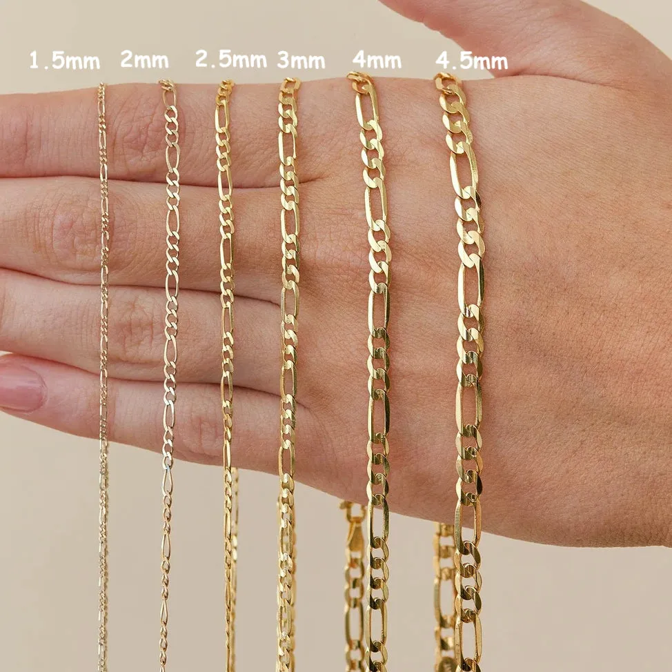 Genuine 14K Yellow Solid Gold Necklace-4.5MM Figaro Link Chain