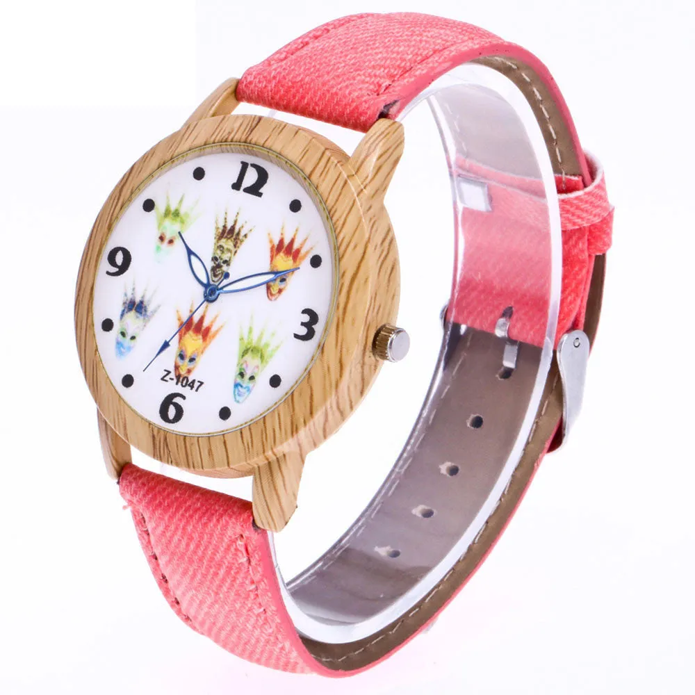 GENVIVIA Women's Wooden Watch with Canvas Band