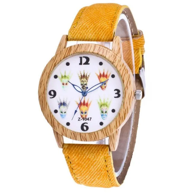 GENVIVIA Women's Wooden Watch with Canvas Band